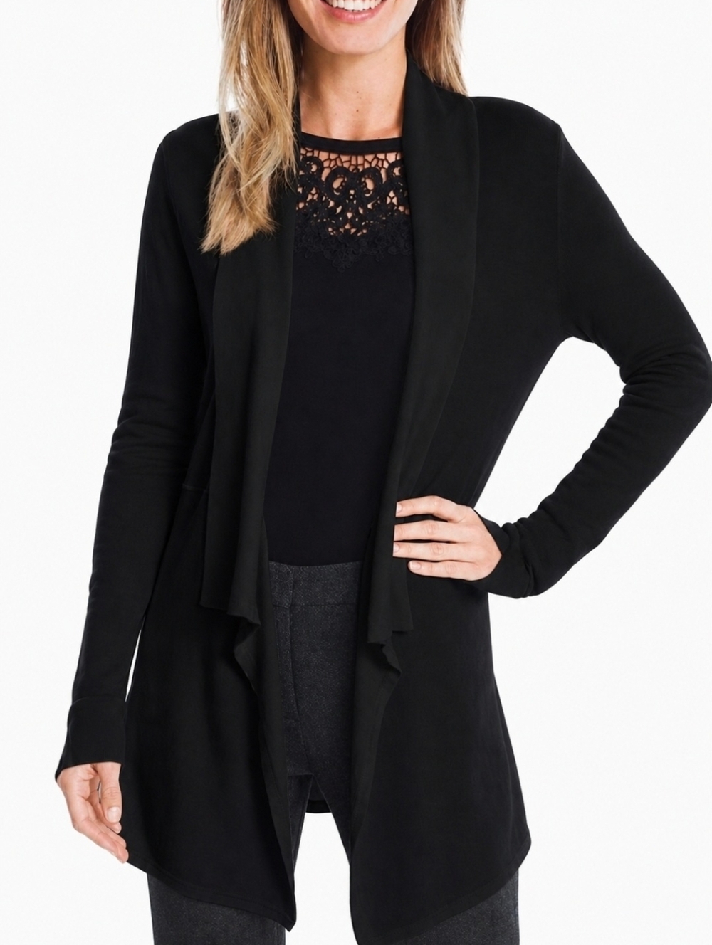 ❤️ WHITE HOUSE BLACK MARKET MIDI COVERUP DRAPE CARDIGAN SWEATER, BLACK, XS